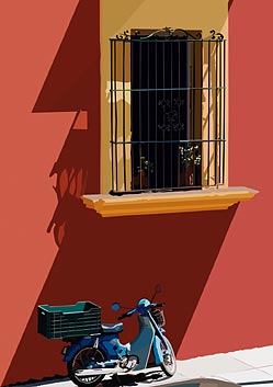 Scooter under window photo
